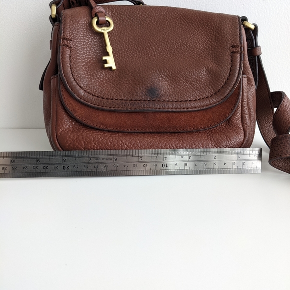 Cognac Fossil Peyton Small Crossbody Purse Leather and Suede - Picture 16 of 16